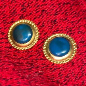 Vintage Gold-Tone Clip-On Earrings With Blue Cabochons